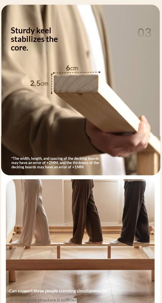 Cherry Solid Wood Upholstered Bed — Platform Bed, Headboard-Free Bed Floor Style, Simple Floating Bed