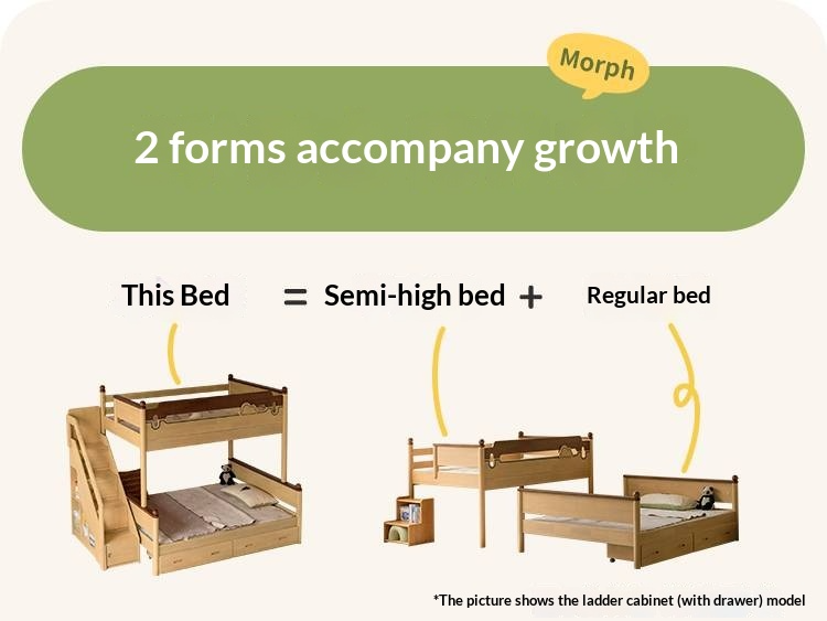 Rubberwood Solid Wood Children's Multifunctional Bunk Bed