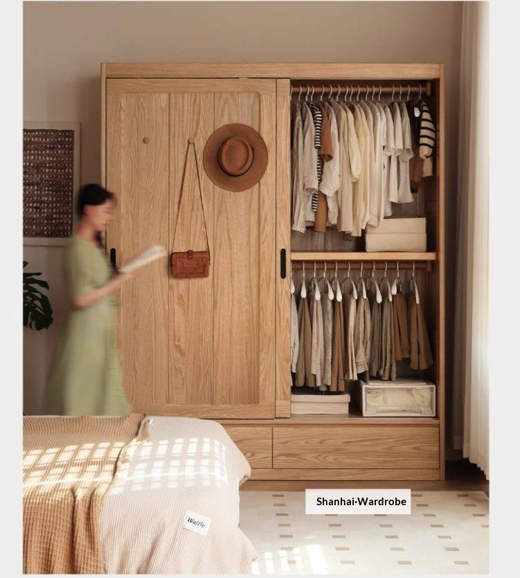 Oak, Cherry Solid Wood Corner Wardrobe