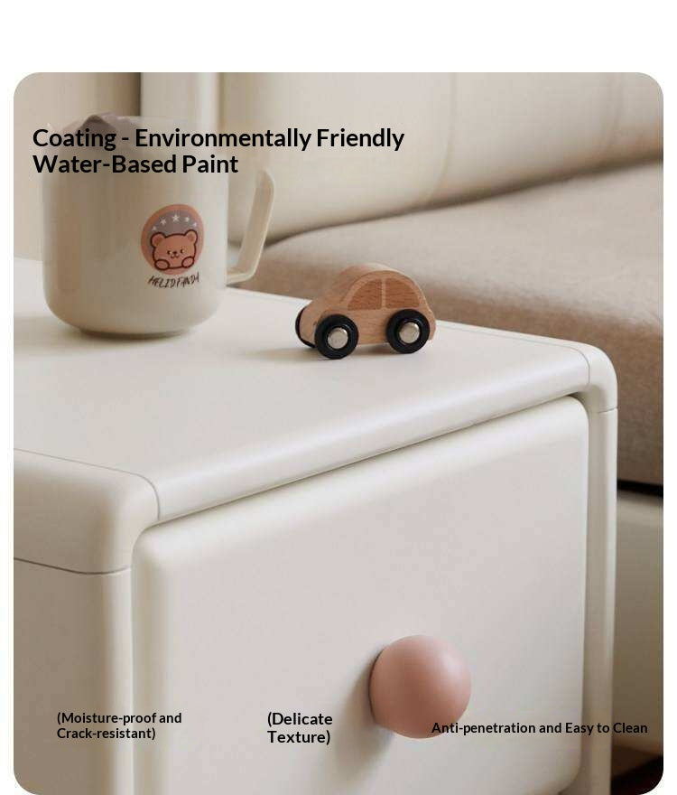 Solid Rubberwood, Beech Solid Wood Cream Style Ultra-narrow Children's Nightstand