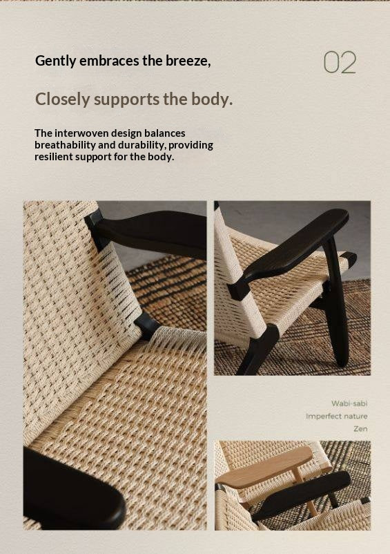 Ash Solid Wood Woven Rope Lounge Chair with Backrest
