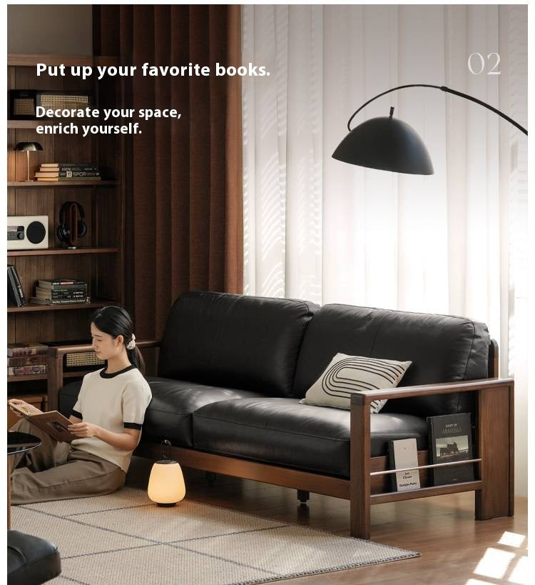 Black Walnut Solid Wood Leather Sofa