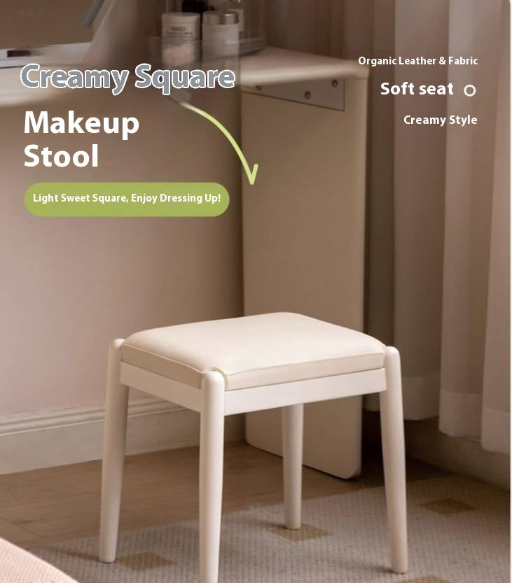 Birch Solid Wood, Solid Rubberwood Modern White Makeup Stool