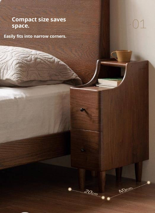 Black Walnut Solid Wood Retro Style Nightstand