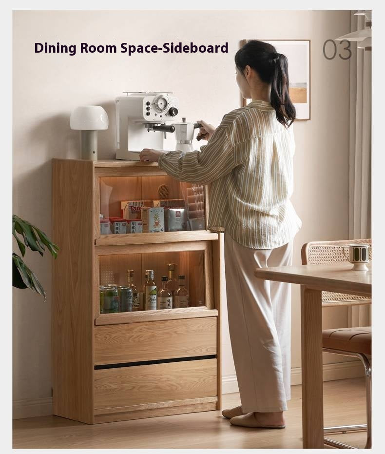 Ash Solid Wood Modern Side Cabinet.