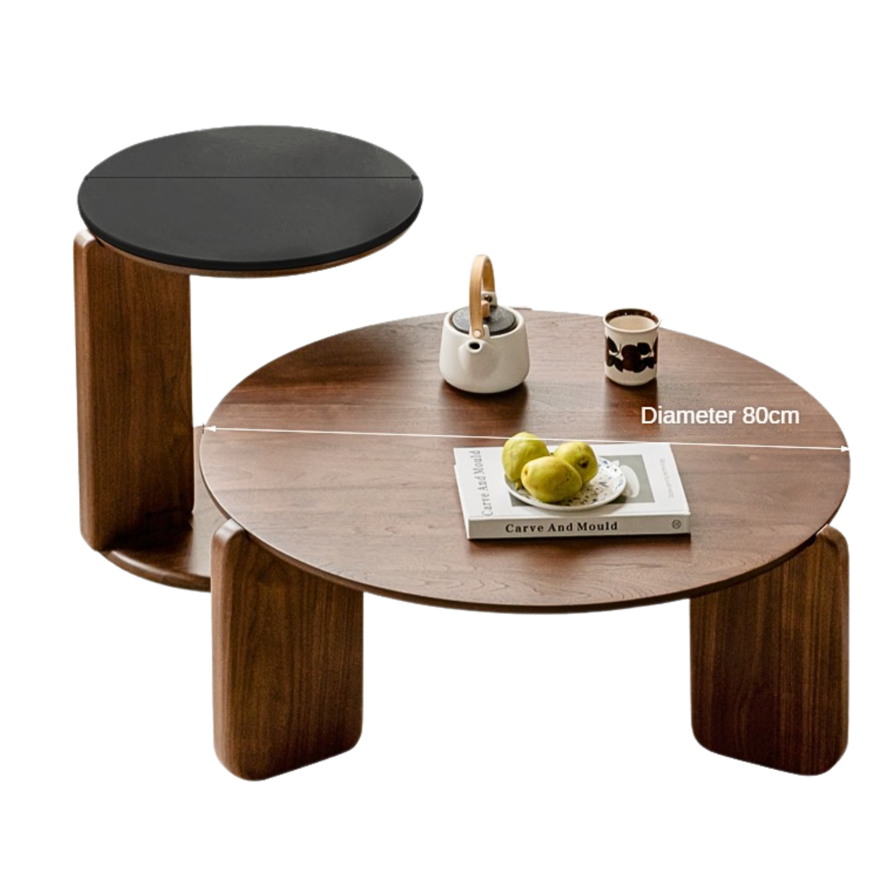 Black Walnut Solid Wood Slate Round Tea Coffee Table