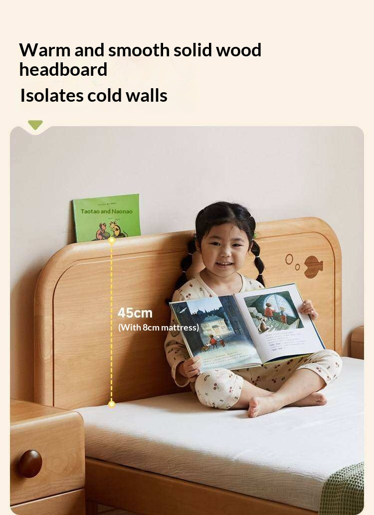 Beech Solid Wood Kids Platform Bed with Night Light