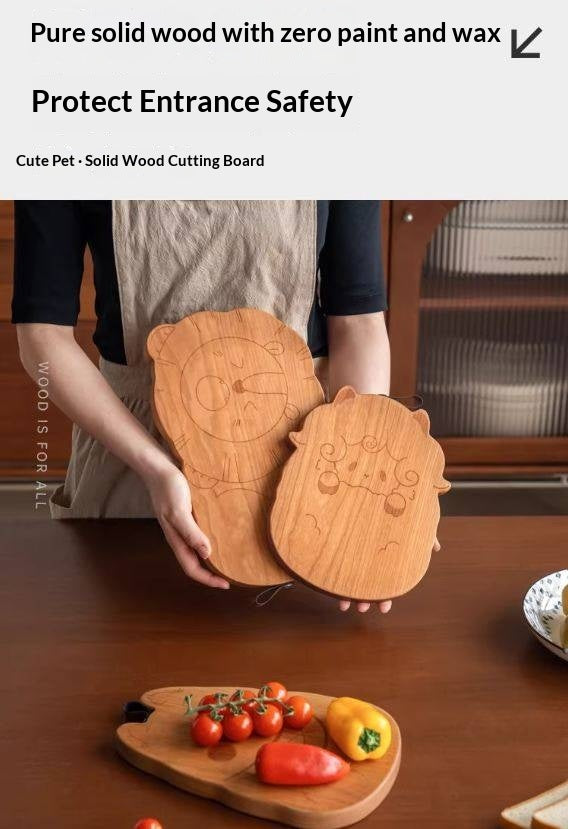 Cherry Solid Wood Pet-Shaped Cutting Board and Baby Food Plate
