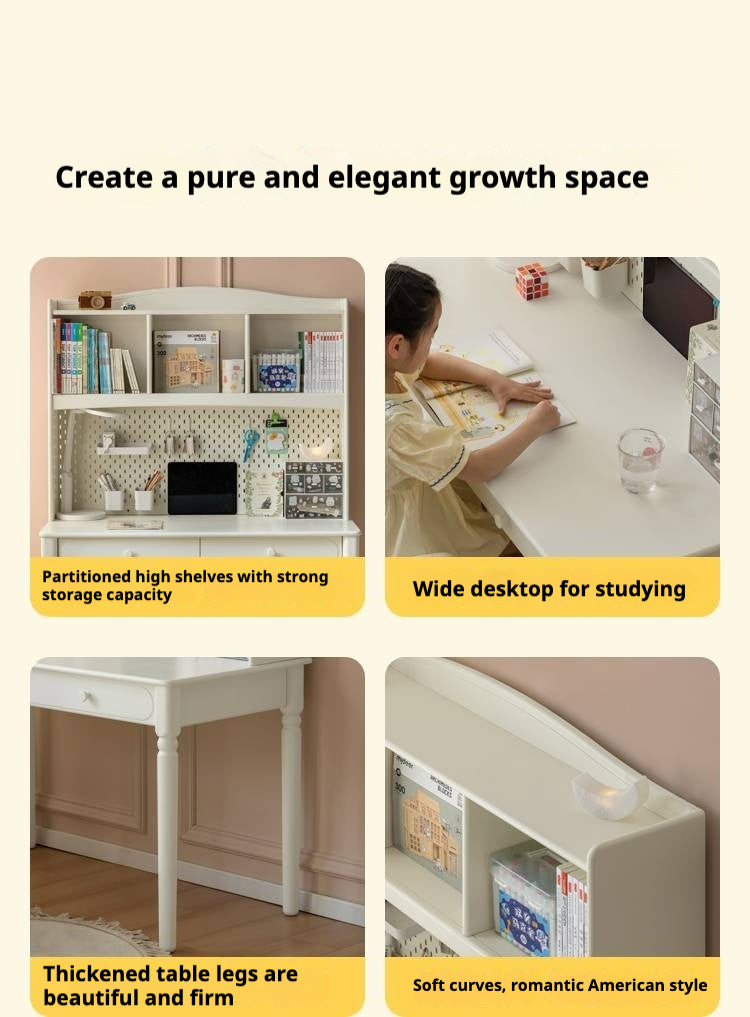 Rubber Solid Wood Cream Style Children's Desk.