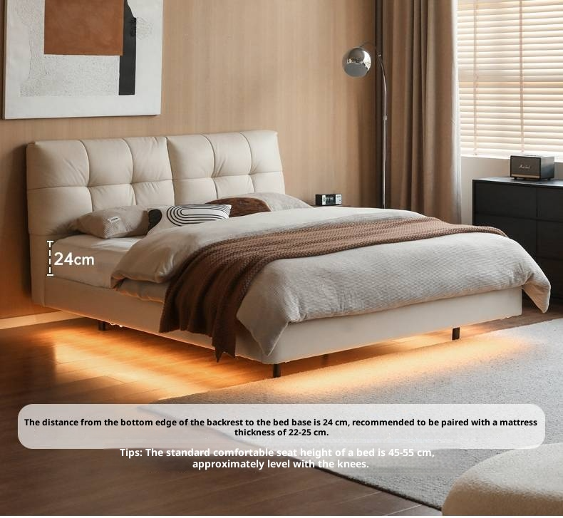 Genuine Leather Top Layer Cowhide Soft Suspension Bed with Lighting