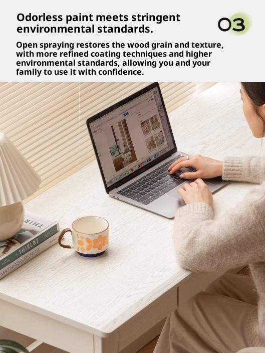 Oak Solid Wood Modern Cream Style Desk and Bookshelf Integrated