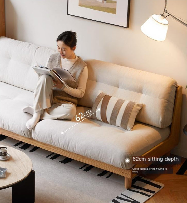 Oak, Ash Solid Wood Fabric Sofa with Deep Seat, Soft Cushion Design