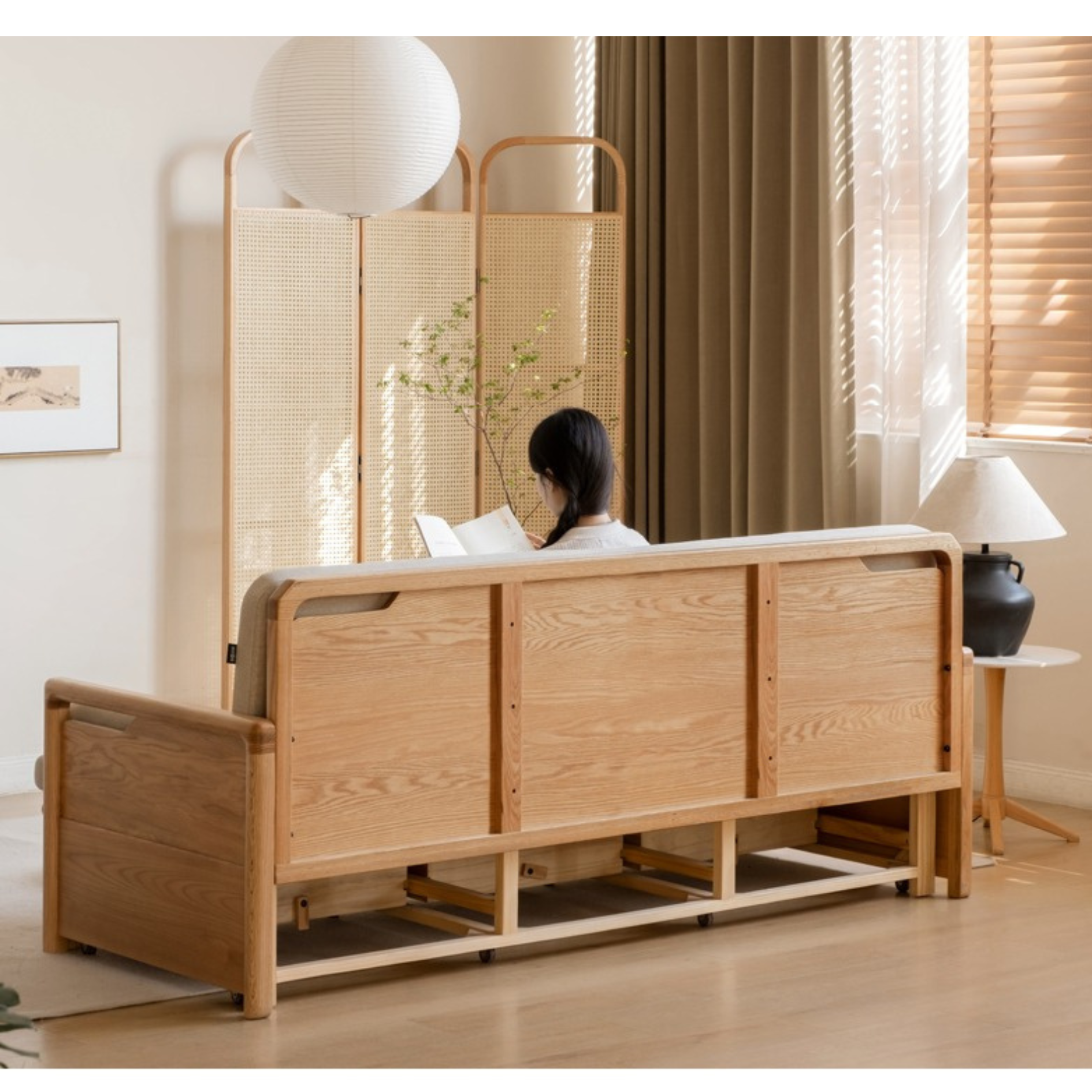 Oak Foldable Sofa Bed New Multifunctional Storage.