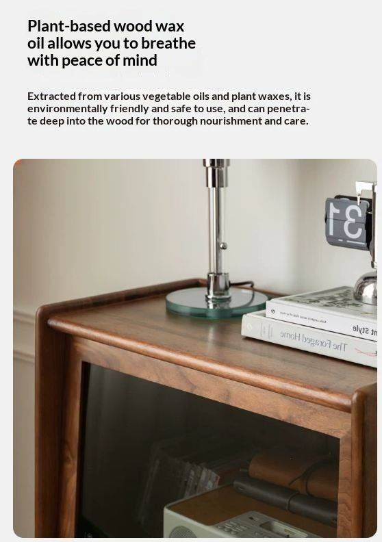 Sandalwood, Black Walnut, Oak Solid Wood Side Cabinet Flip Door LED Lights