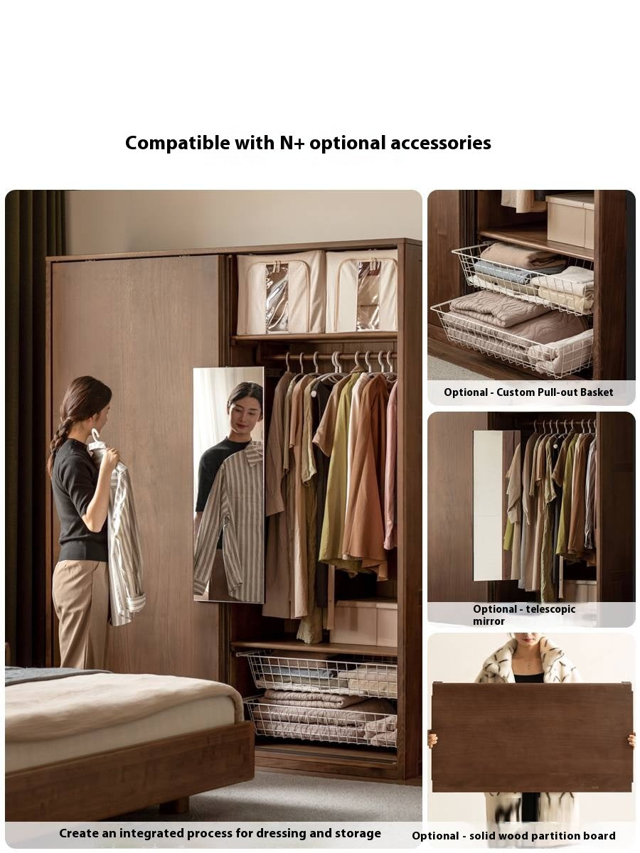 Black Walnut Solid Wood Sliding Door Wardrobe.