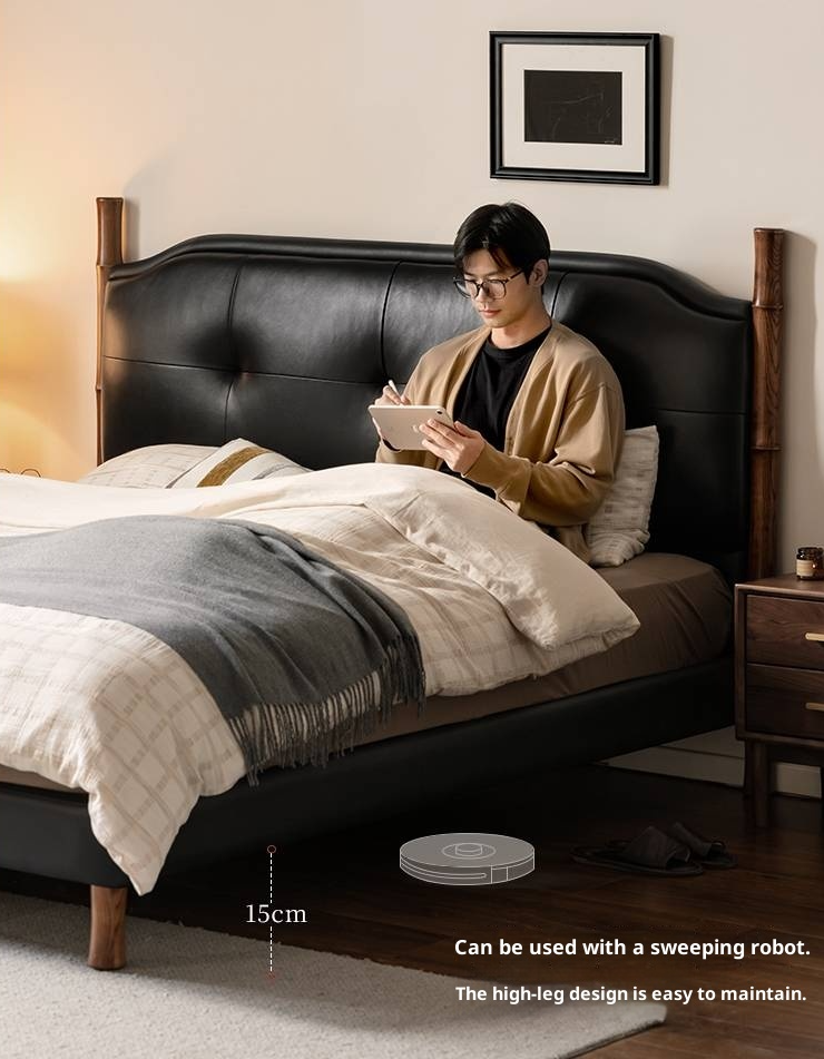 Genuine Leather Soft Headboard Bed