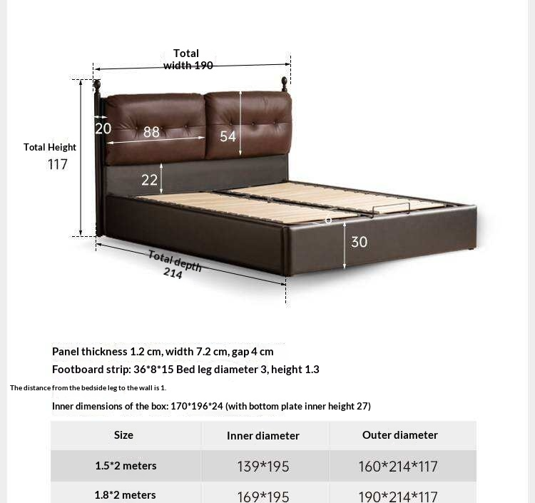 Genuine Leather Luxury Storage Bed with Lift-Up Storage Box Bed