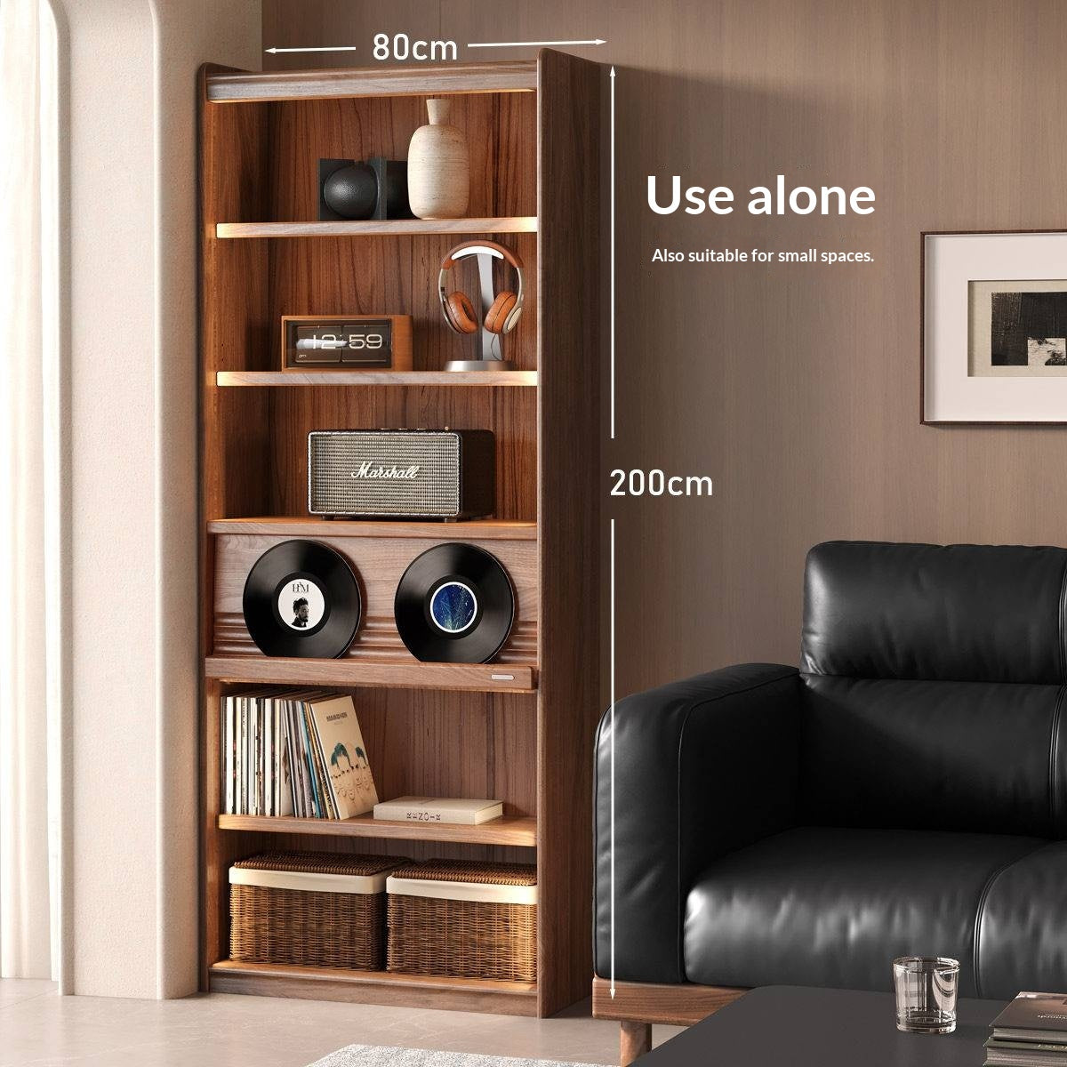 Black Walnut Solid Wood Combination Bookcase with Floor Display and Luxury Storage