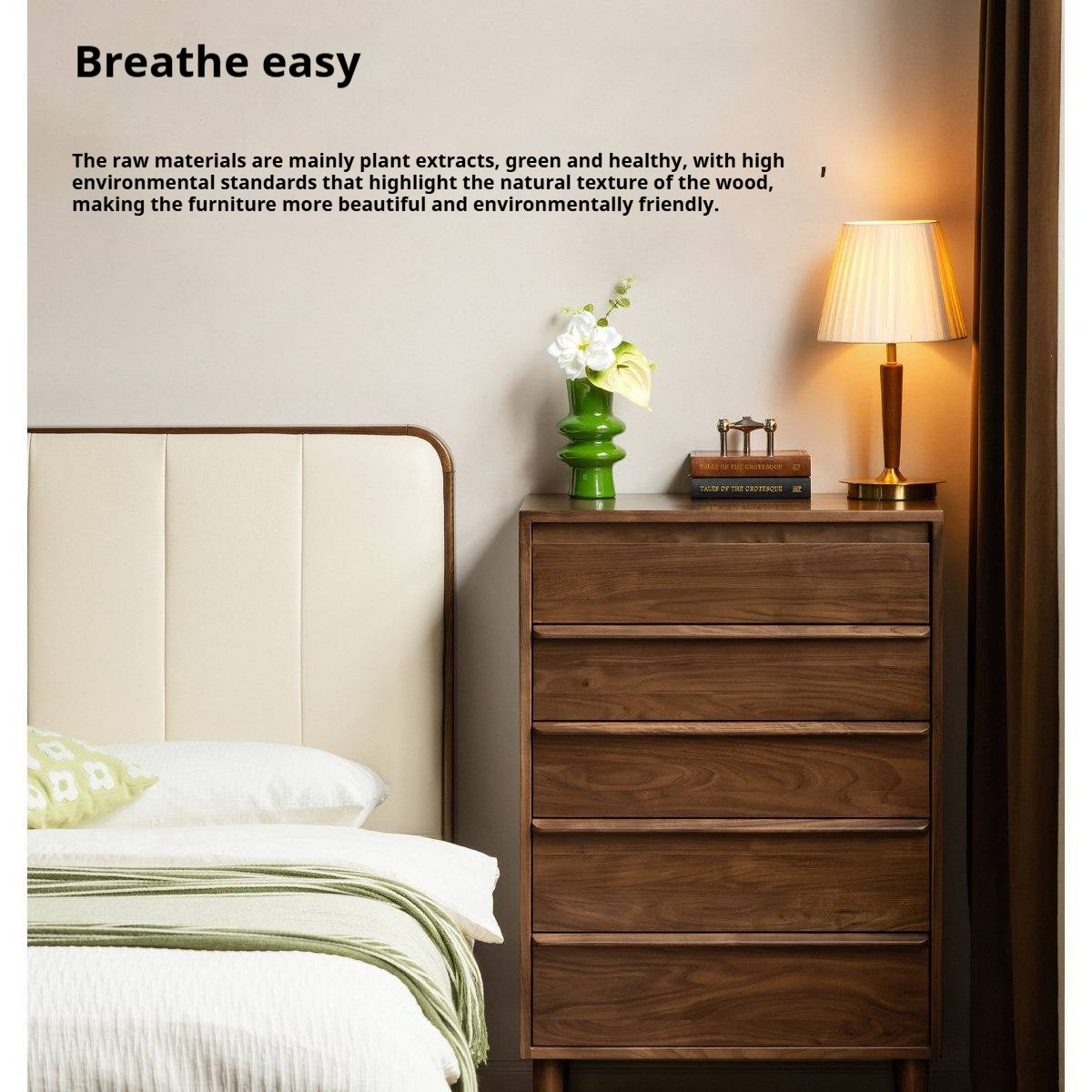 Black Walnut Solid Wood display side cabinet with drawers