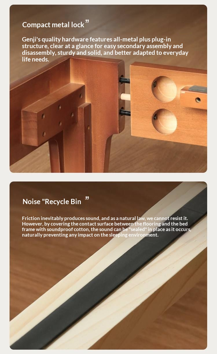 Poplar Solid Wood Bed — Mid-Century Style