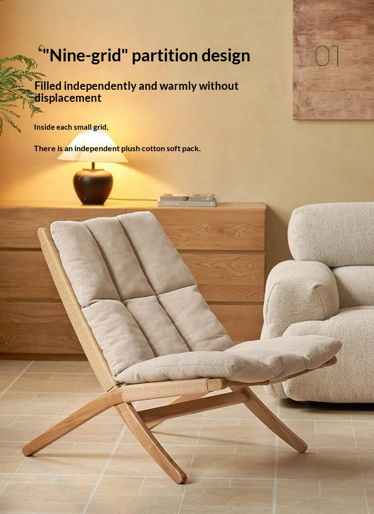 Oak Solid Wood Rope Weave Lounge Chair, Danish Mid Century Scandinavian Accent Chair