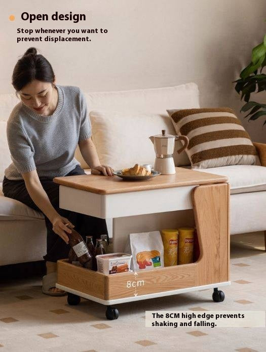 Oak Solid Wood Liftable Rotating Mobile Side Table