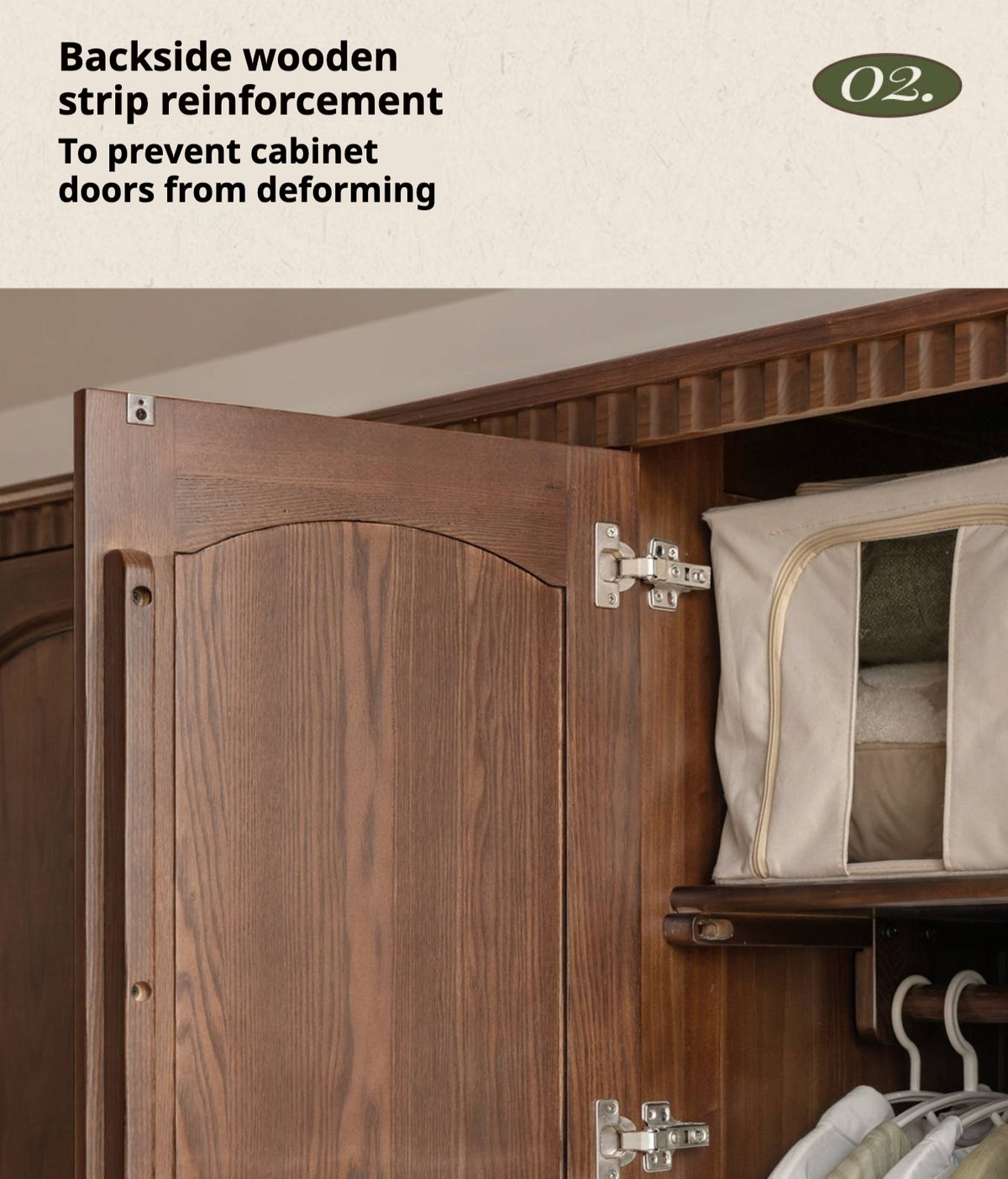Ash Solid Wood Traditional 4-Door Armoire with Raised Panel Doors and Crown Molding