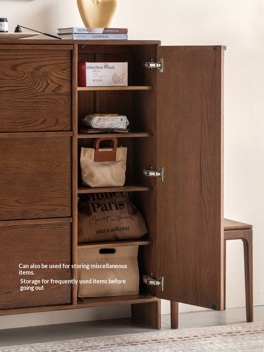 Oak Solid Wood Shoe Cabinet with Wabi-Sabi Style Storage Design