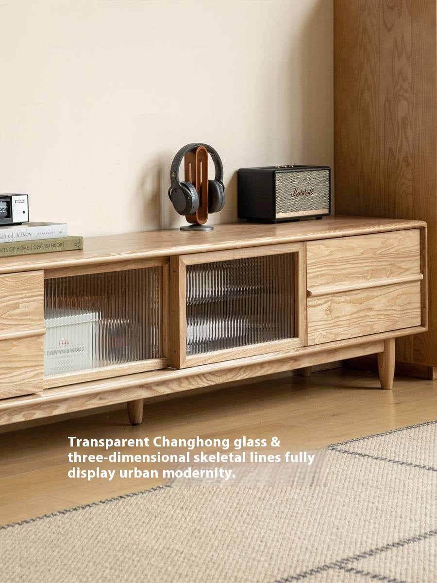 Ash Solid Wood Modern Log Style TV Cabinet