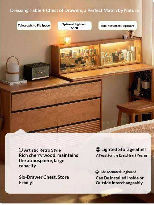 Сherry Solid Wood Retro Corner Vanity Table.