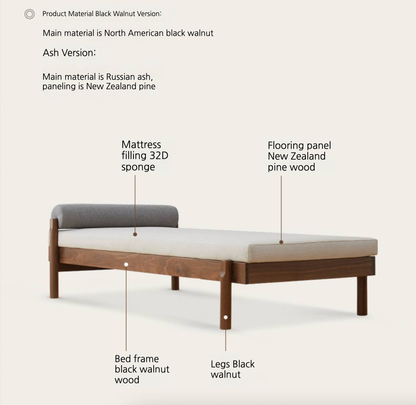 North american black walnut, Ash Solid Wood Single Sleeper Chaise Sofa Bed