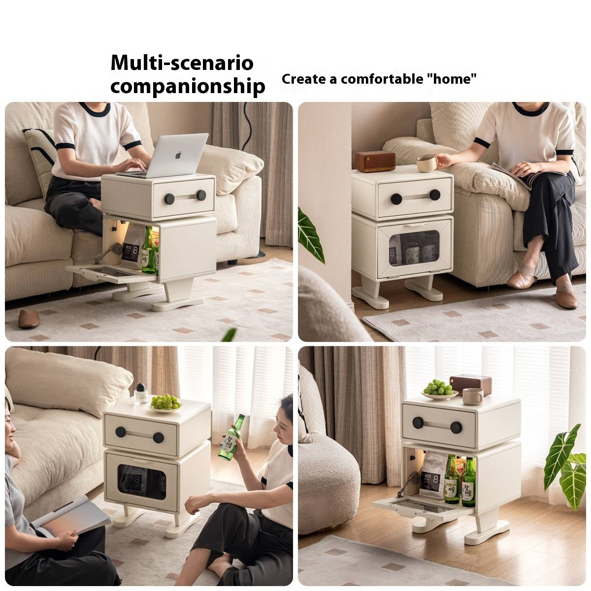 Solid Rubberwood, Oak Solid Wood Cream Style Nightstand.