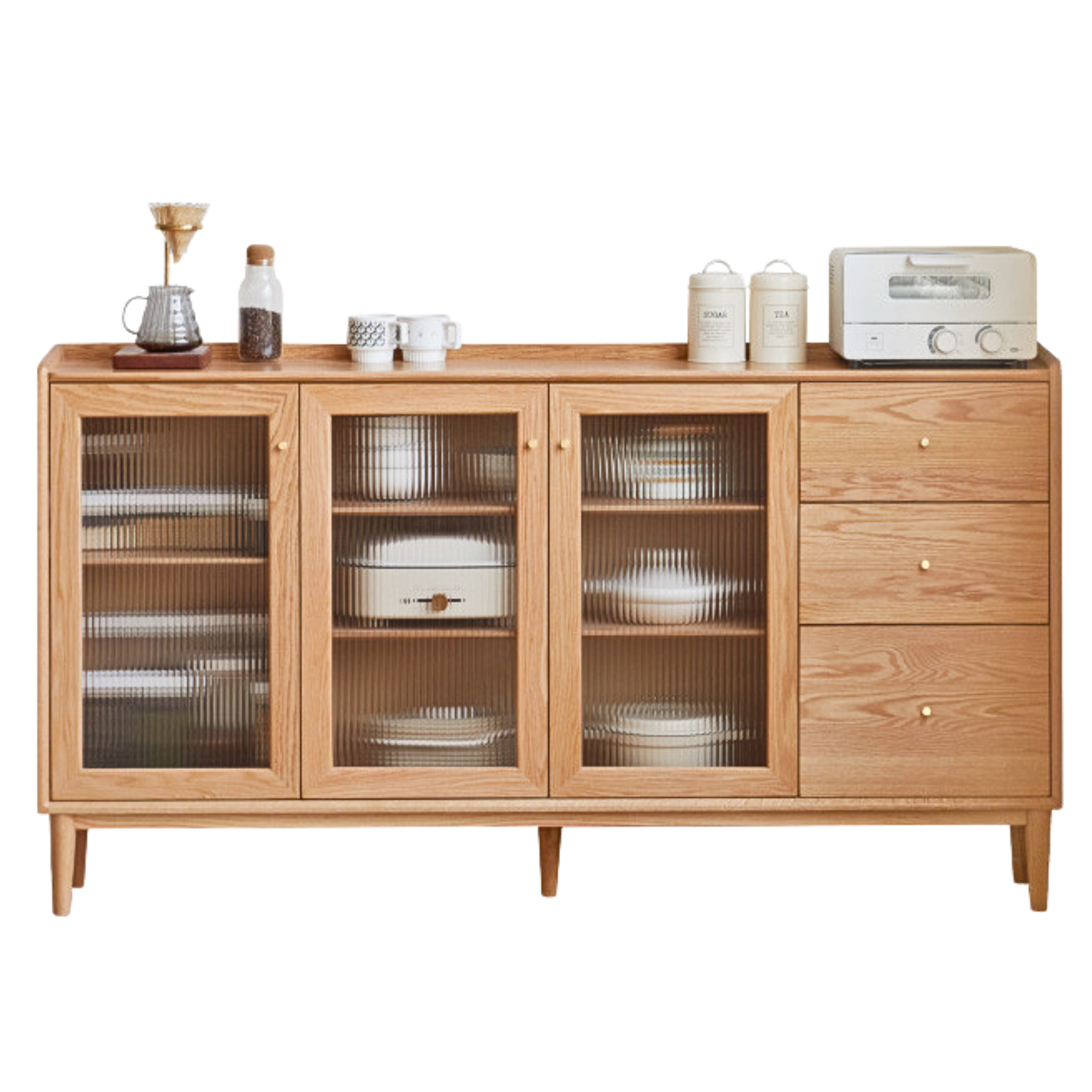 Oak, Ash, Black Walnut, Cherry, Beech Solid Wood, Solid RubberWood Ultra-thin Sideboard Sliding Door