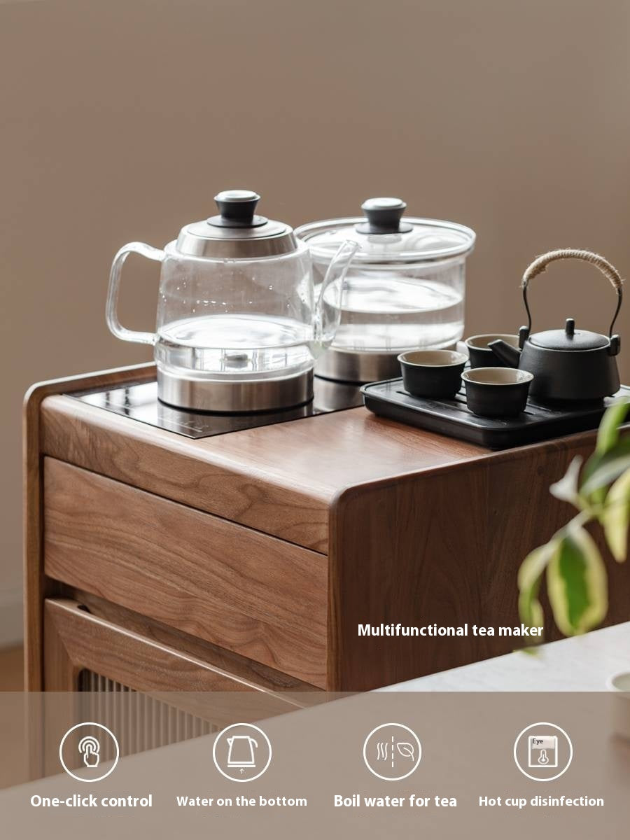 Black Walnut, Oak Solid Mobile Wood Tea Cabinet