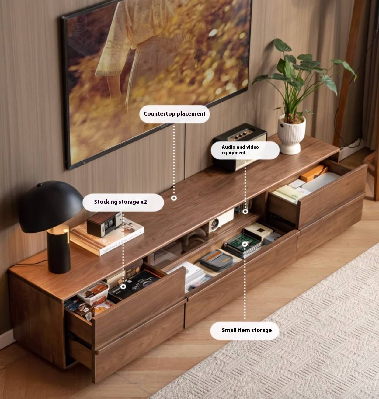 Black Walnut Solid Wood TV Stand.