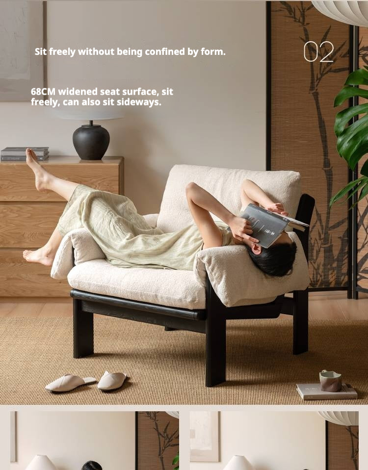 Ash Solid Wood Wabi Sabi Style Single Armchair