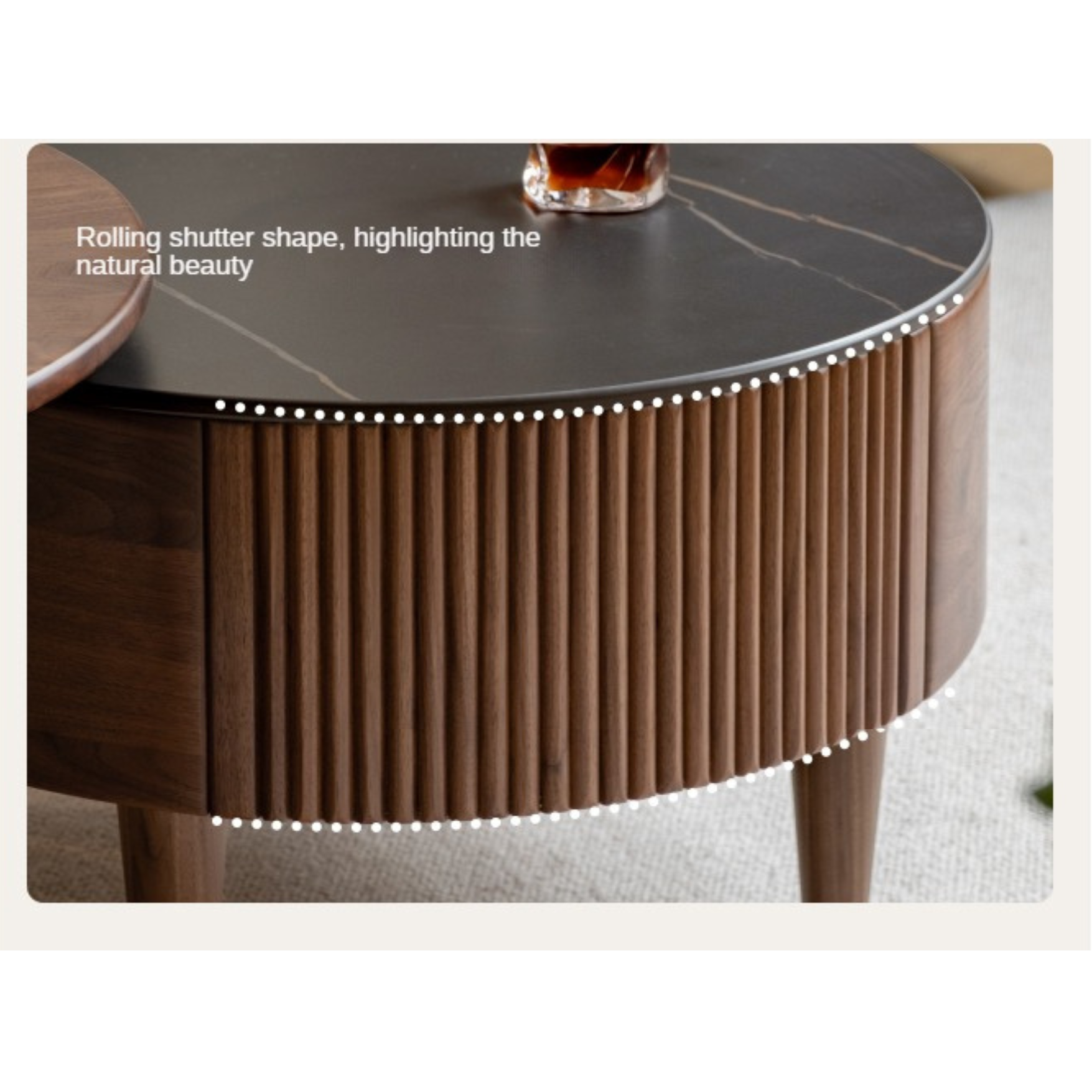 Black Walnut, Ash Solid Wood Combination Rock Plate Coffee Table