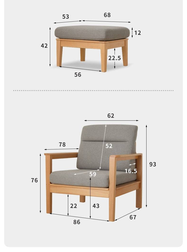 Beech Solid Wood Fabric Lounge Chair with Removable Cover