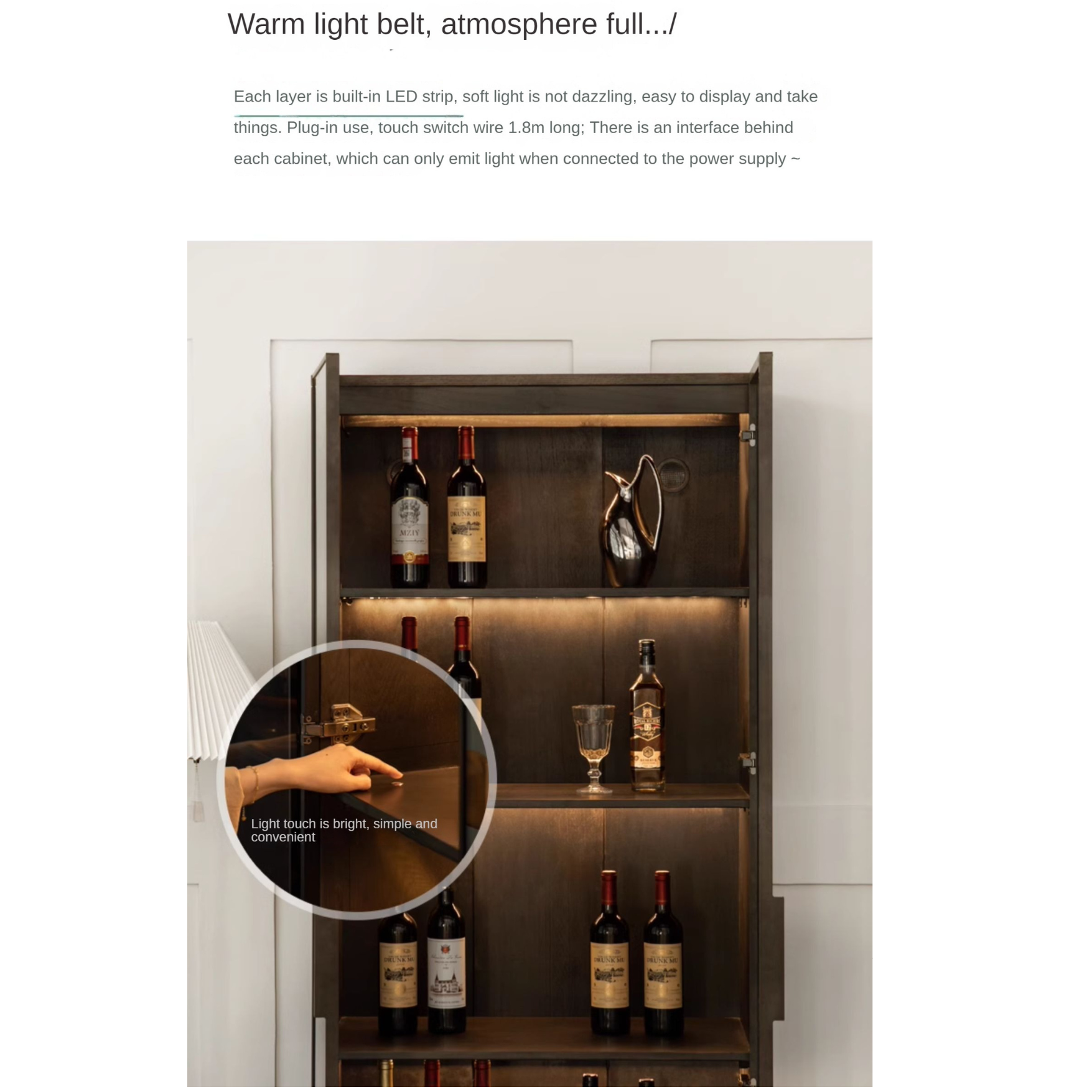 Oak Solid Wood Glass Door Display Wine Cabinet
