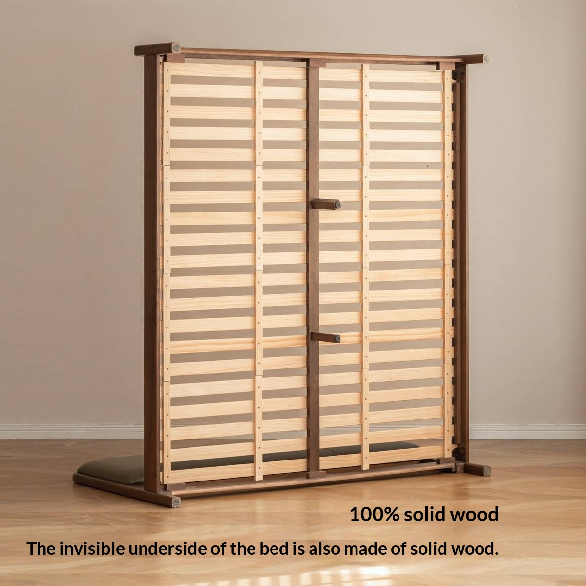 Black Walnut, Beech Solid Wood Retro Upholstered Large Bed