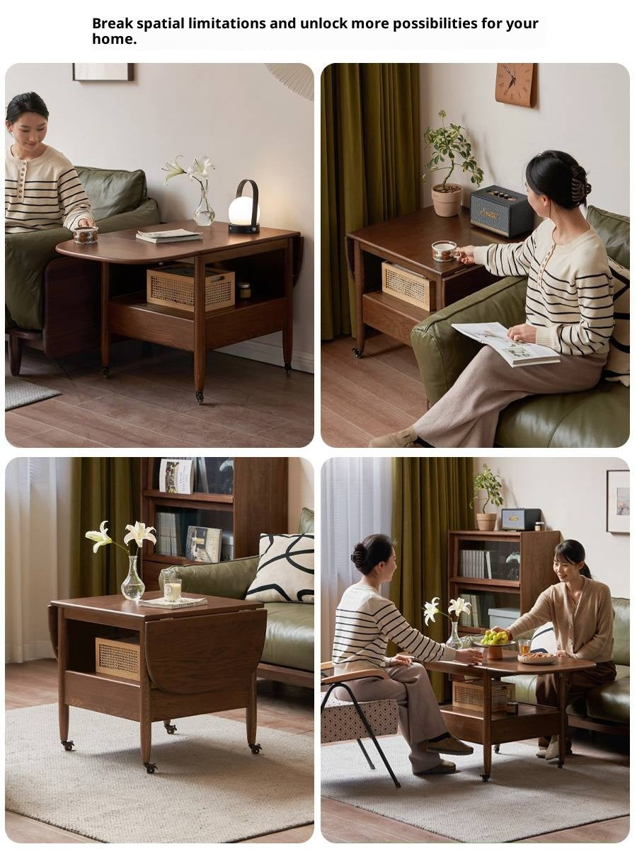 Oak Solid Wood Folding Movable Coffee Table