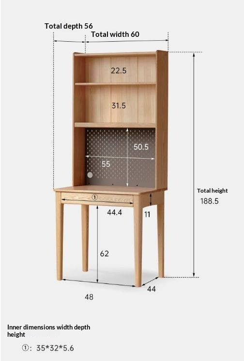 Oak, Ash Solid Wood Modern Desk Bookshelf Integrated