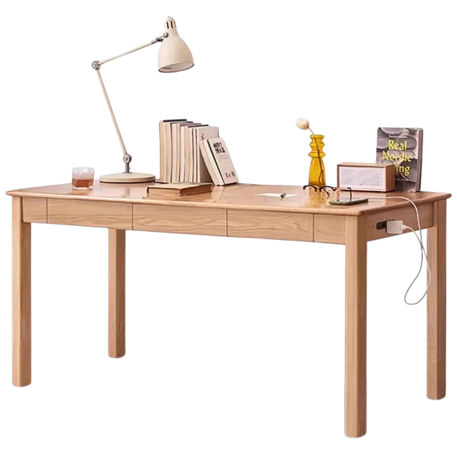 Oak, Ash Solid Wood USB Office Desk