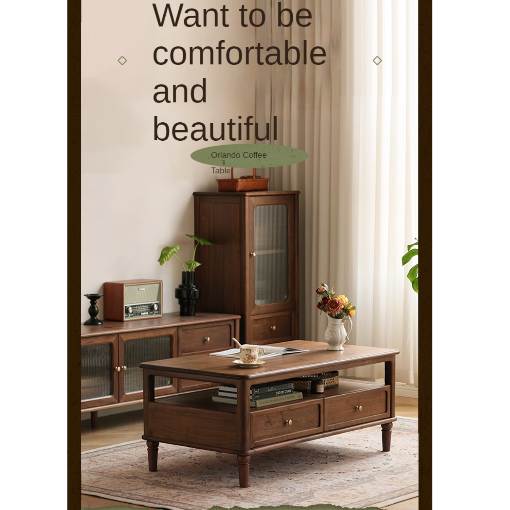 Black Walnut Solid Wood American Retro Coffee Table