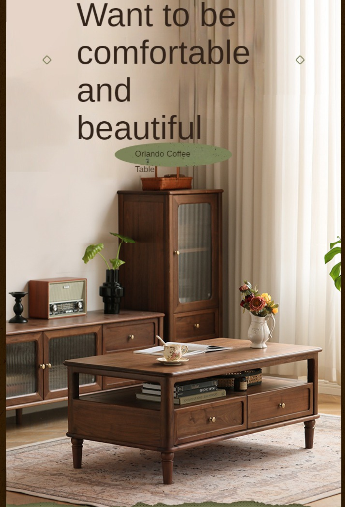 Black Walnut, Ash Solid Wood American Retro Coffee Table