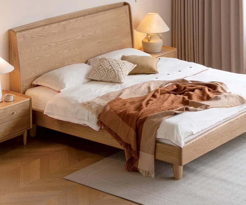 Ash Solid Wood High Backrest Large Bed