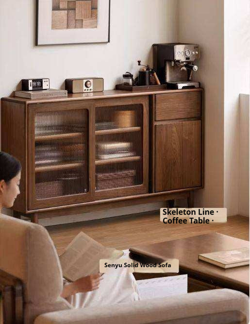 Black Walnut, Oak Solid Wood Sideboard with Ultra-Thin Storage