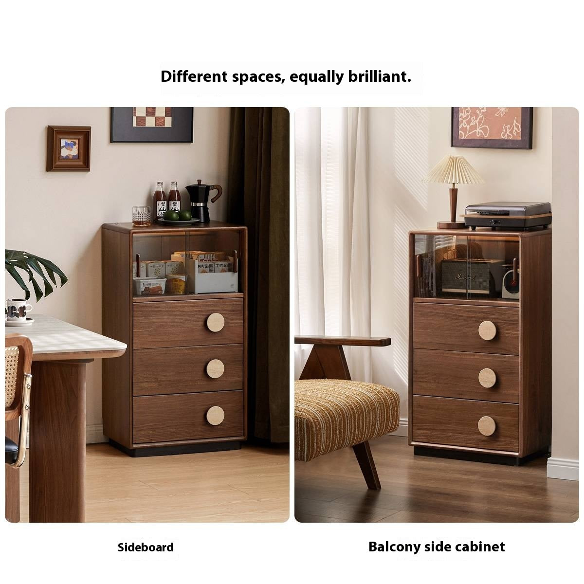 Black Walnut Solid Wood Retro Side Cabinet