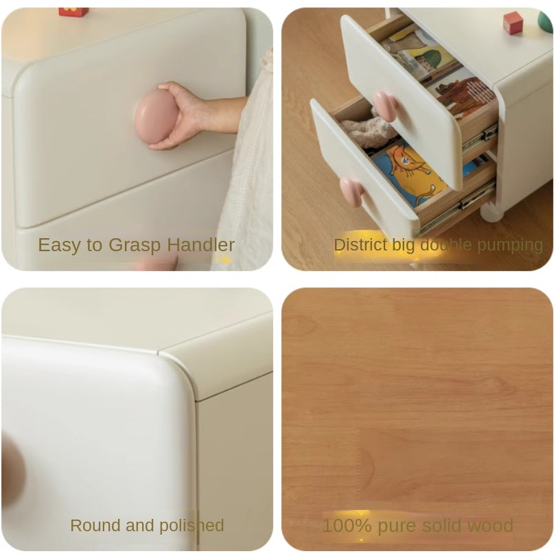 Rubber Solid Wood Cream Style Locker Children's Nightstand