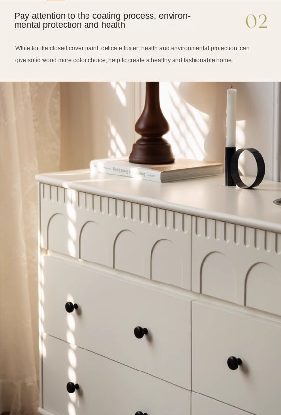 Solid Rubberwood Cabinet French Retro Cream Style Drawers.